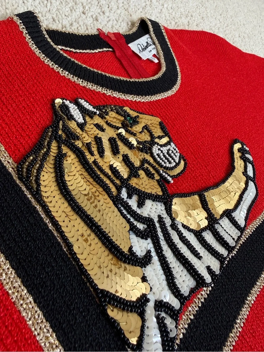 Vintage Antonella Preve New York Embellished Sequin Bead Tigers Tunic Sweater - Picture 4 of 17
